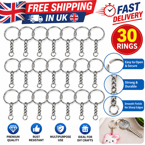 Keyring with chain and split - with,