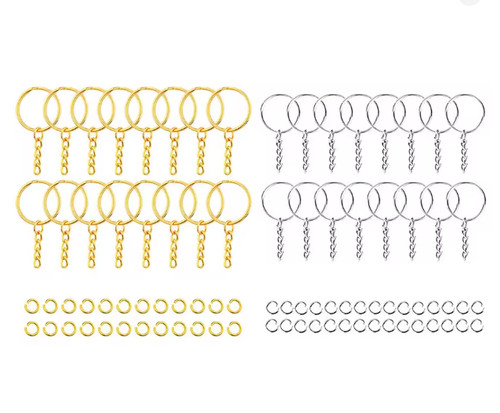 Keyring with chain and split - and,