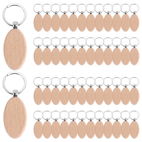 50pcs wooden keychain oval - wooden,